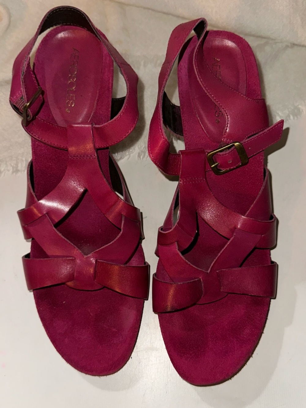 Strappy Raspberry Heeled Sandals - size 8 1/2